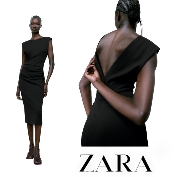 Zara Dresses Zara Black Ruched Shoulder Pad Dress Poshmark